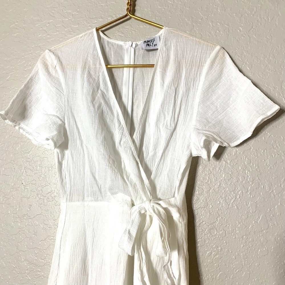 Princess Polly xx Sz 10 White Wrap Dress Knee Length Short Sleeve 100% Cotton - Picture 4 of 7